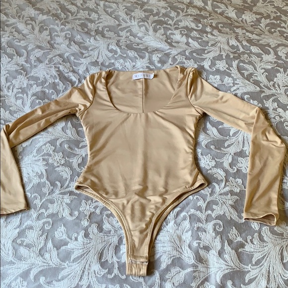 Meshki Tops - Meshki Taupe Cream Long Sleeve Thong Bodysuit